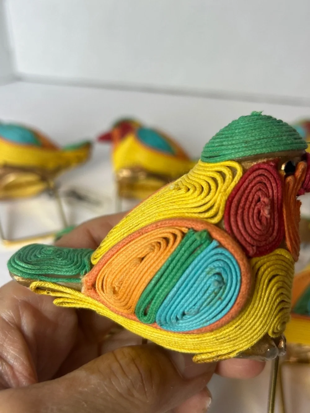 7 Pc Pier 1 Quilled Paper Sparrow Bird Napkin Holders Handmade colorful Kitschy